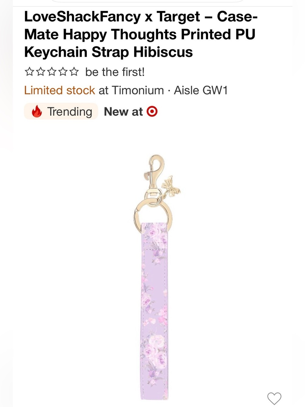 Lavender Floral Wristlet Keychain with Gold Hardware